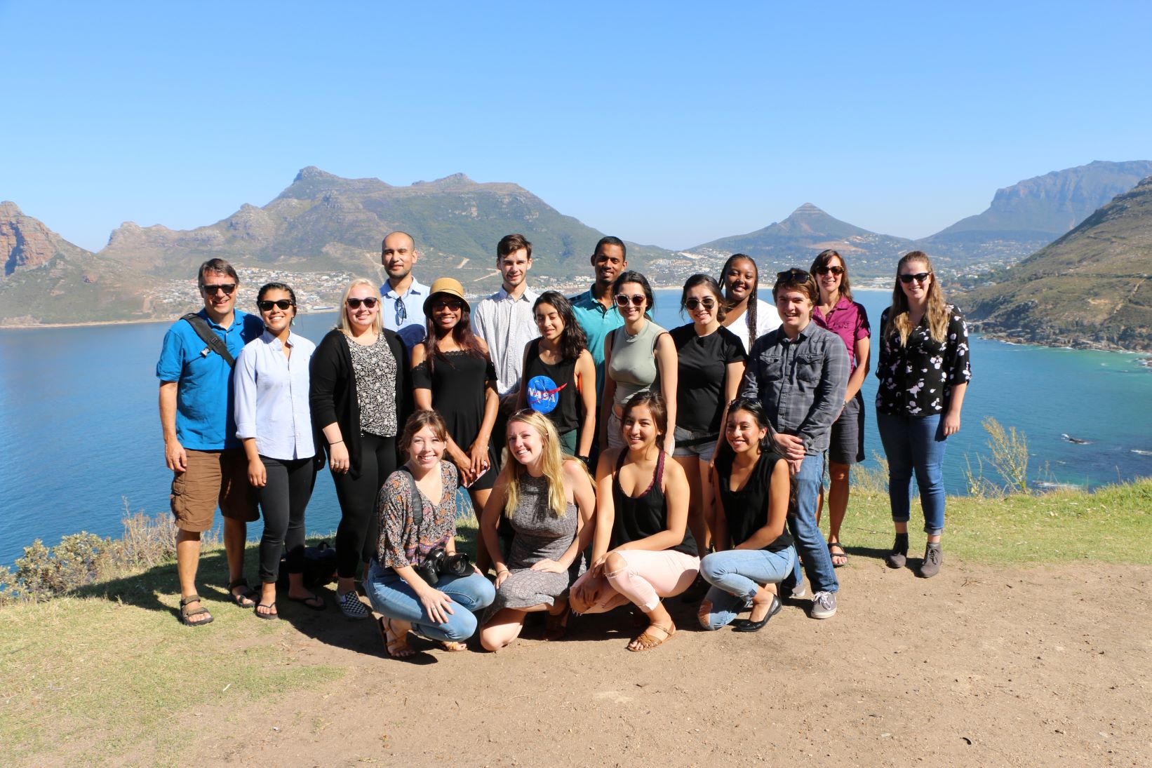 Hout Bay in background student group and faculty leads in foreground