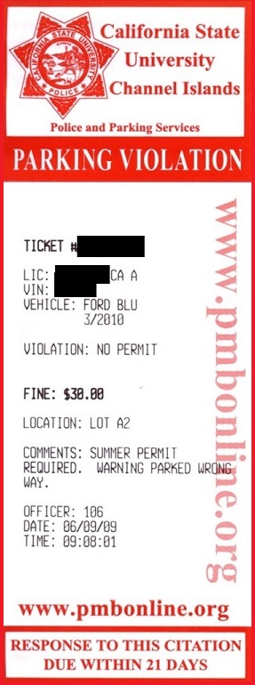 example of parking citation