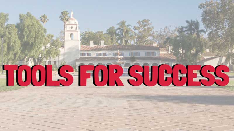 Red Tools for success title with Bell Tower as the background